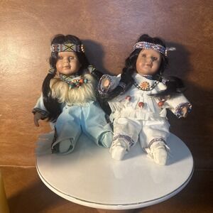 Lot Of 2 CATHAY Collection Vintage 8" Porcelain Indian Native American Dolls